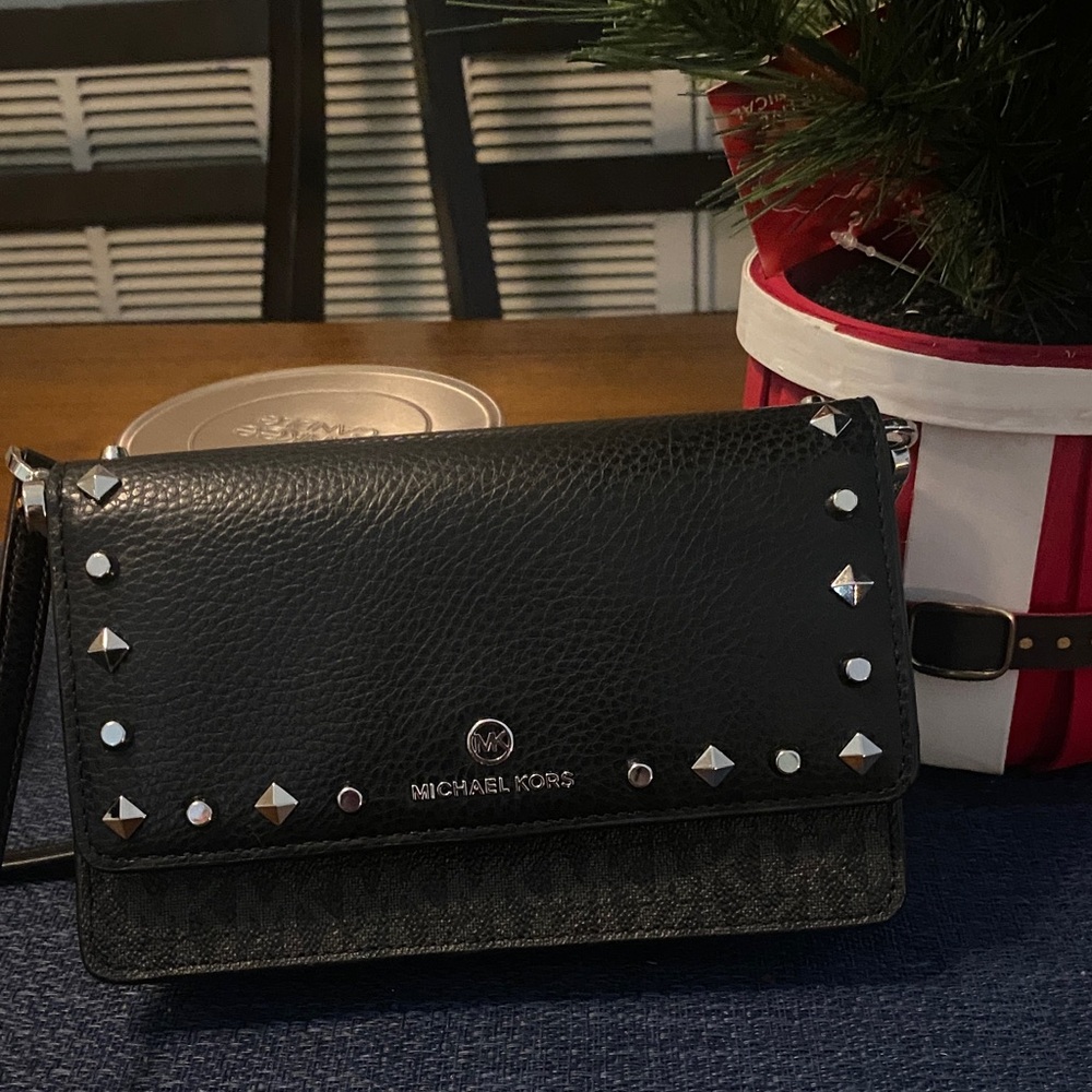 Michael Kors Black Crossbody Bag with Silver Studs